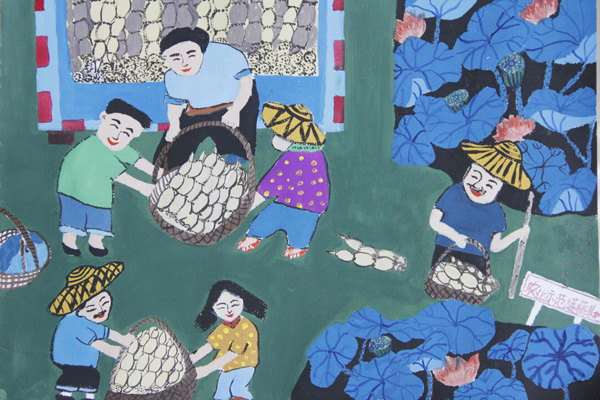 儿童画秋天: 丰收 的果园 儿童画秋天的图画作品 丰收